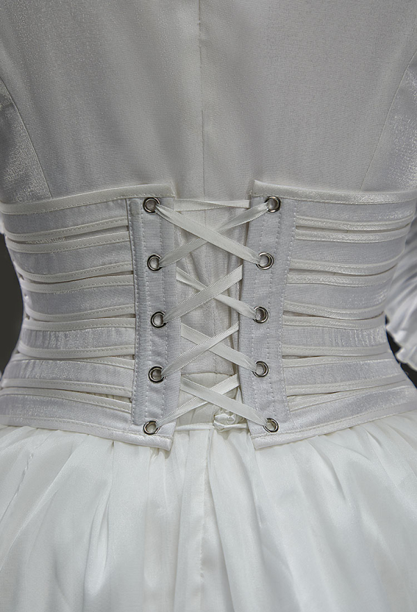 My Dying Bride Halloween White Short Wedding Dress Irregular Ruffled Dress with Corset and Gloves